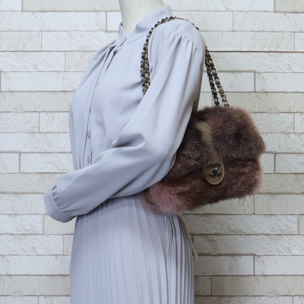 Chanel Mark Coco Fur Bag Brown Shoulder